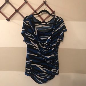 New York & Company Dressy blue, black & white top